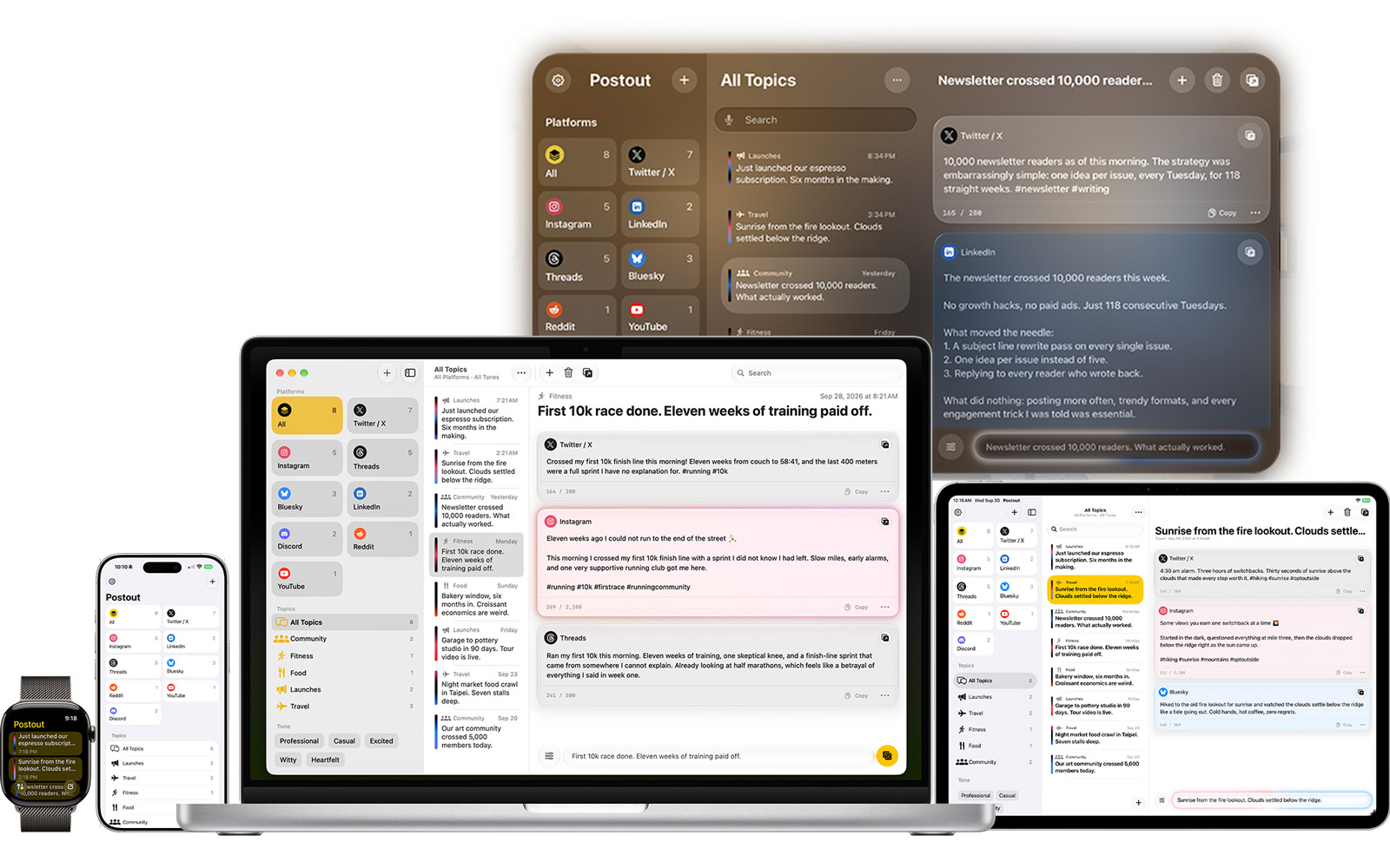 Postout on iPhone, iPad, Mac, Apple Watch and Apple Vision Pro