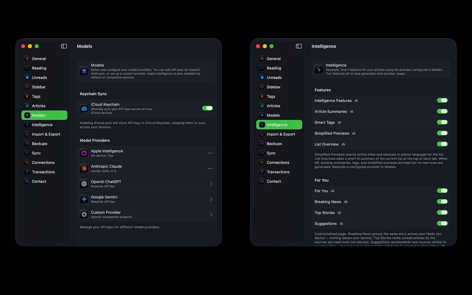 Private AI — Models settings