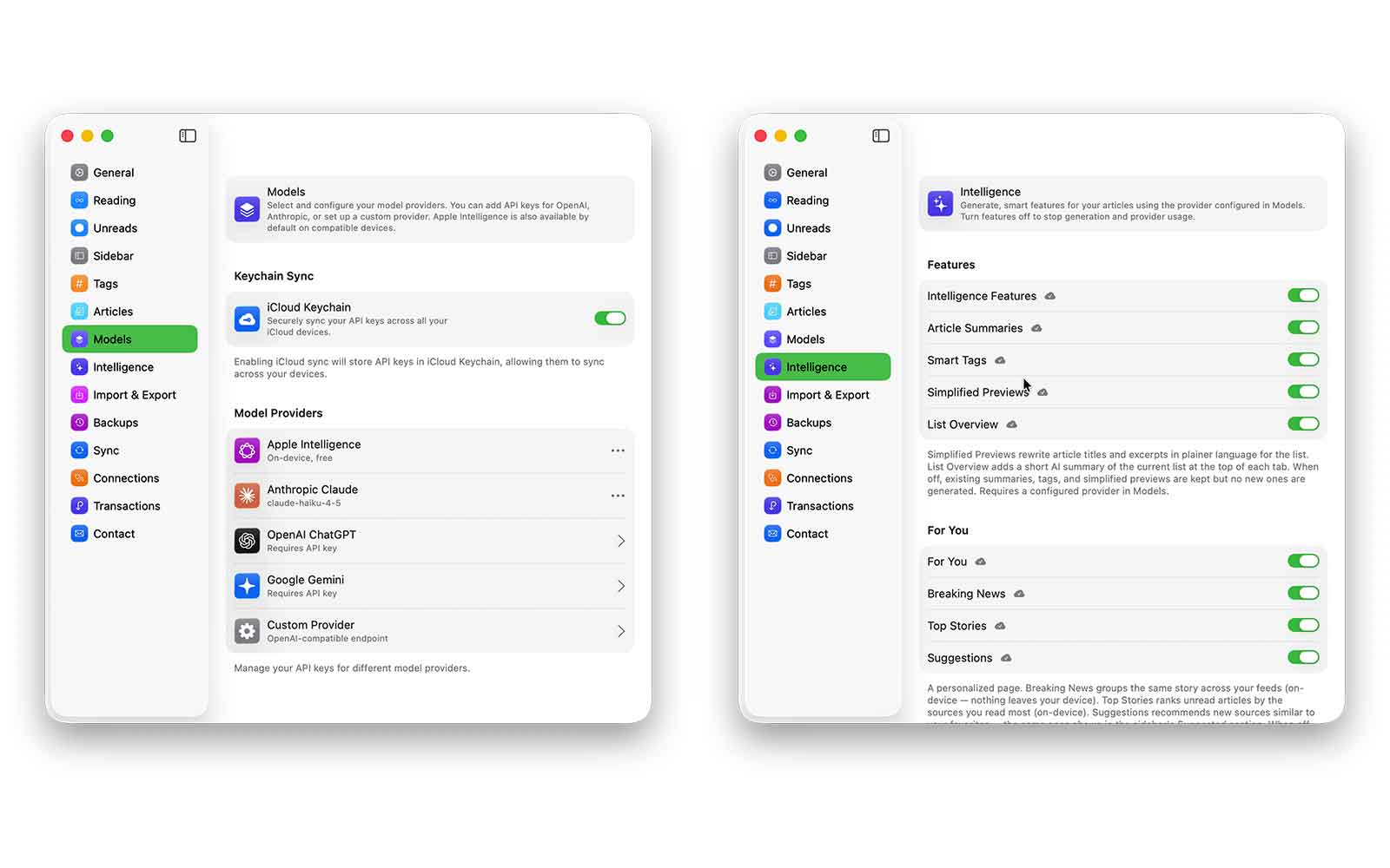 Private AI — Models settings